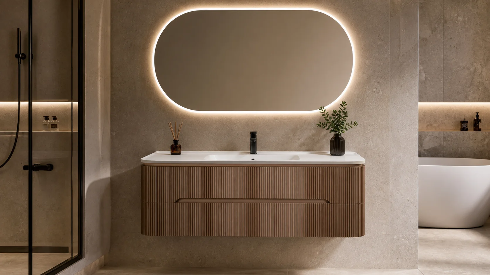 Bathroom Vanity and LED Mirror Set Supplier China reference visualization