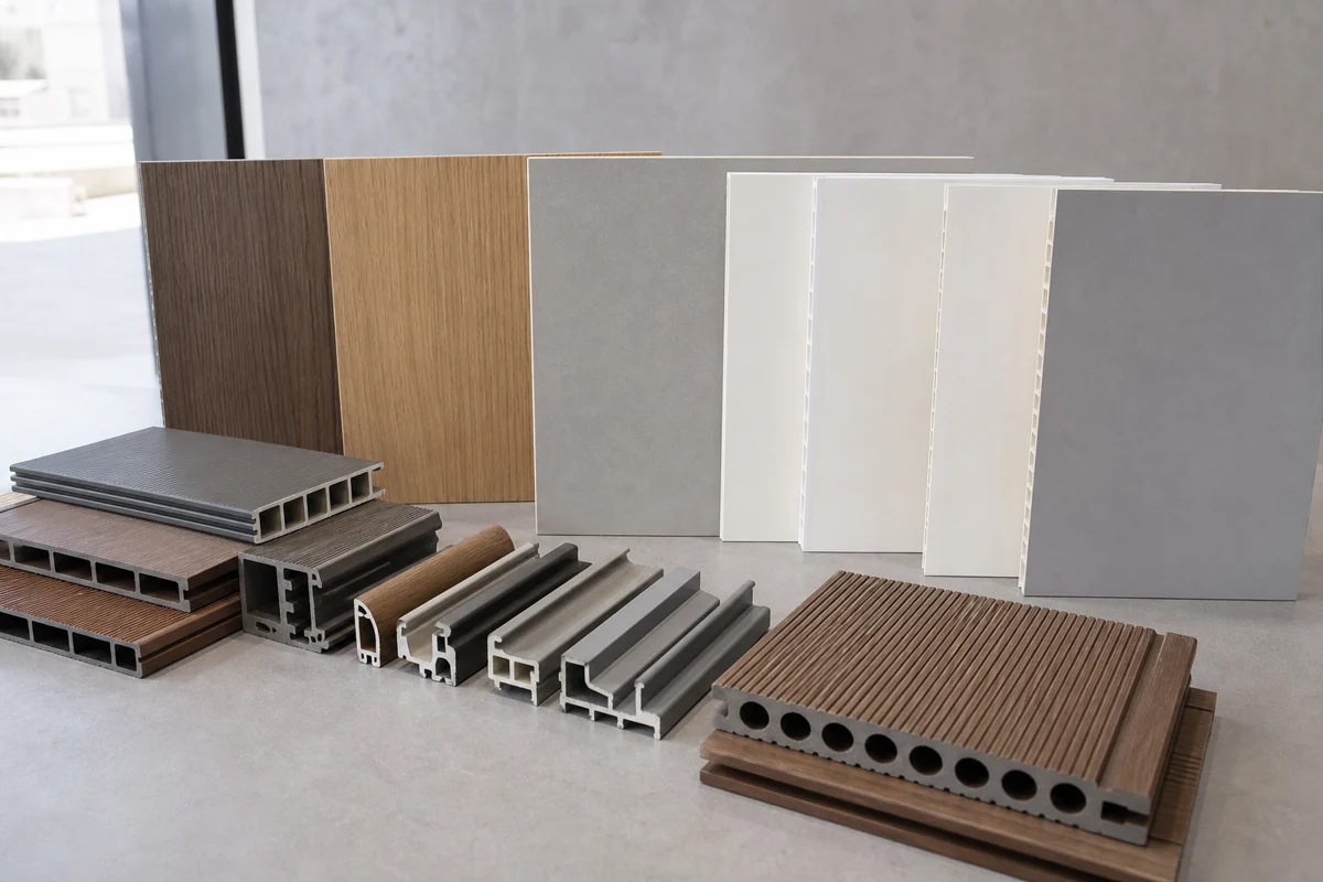 PVC co-extrusion board and WPC board sample profiles with cross sections
