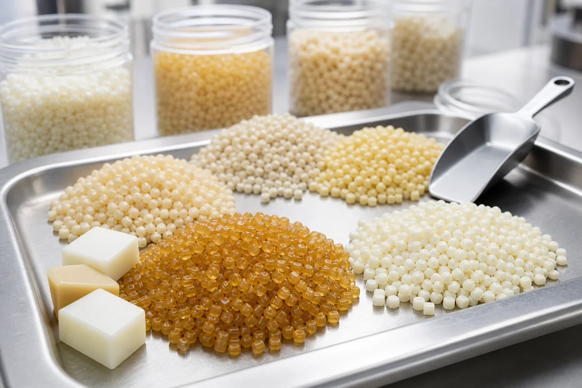 Hot melt adhesive granules and blocks for edge banding production