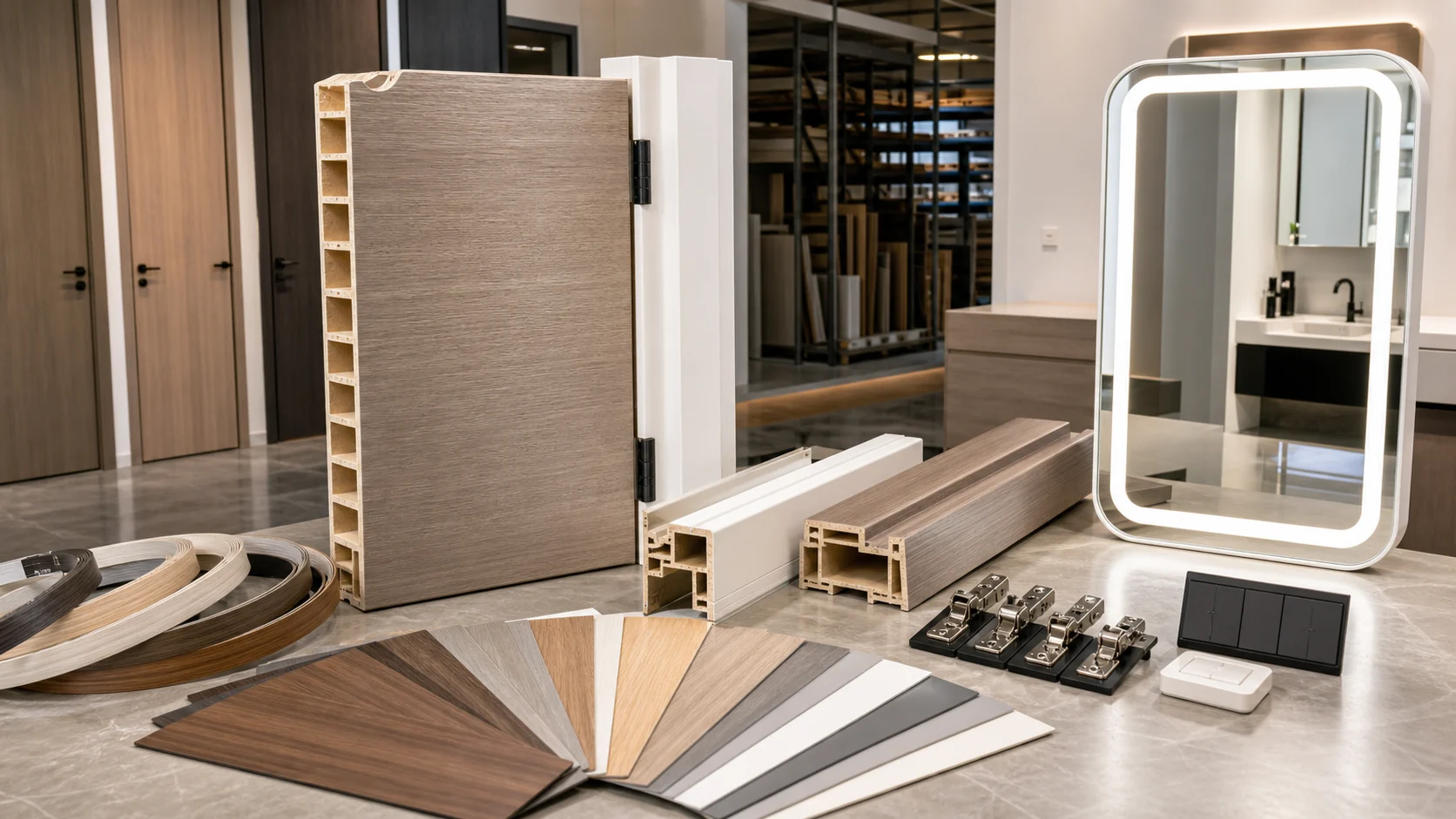 WPC door lamination material system: door leaf, film, adhesive and frame